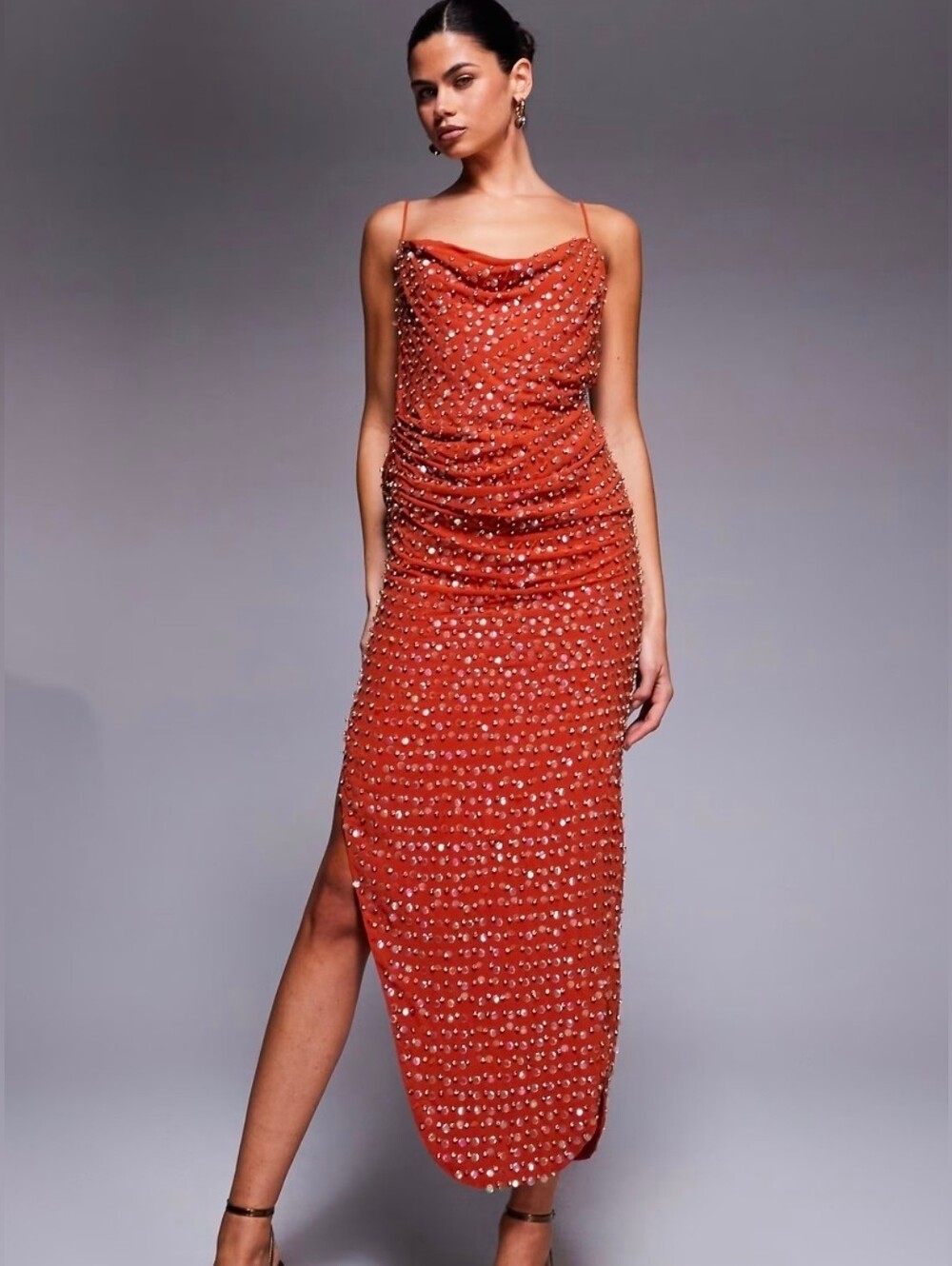 ASOS DESIGN Embellished Cowl Neck Drape Midi Dress Size 6 NWT Evening Glam